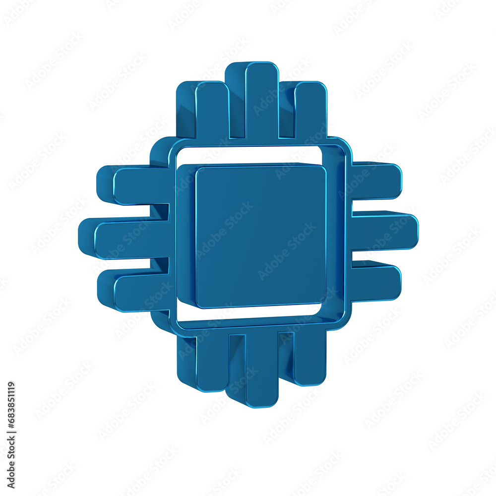 Poster blue computer processor with microcircuits cpu icon isolated on transparent background. chip or cpu 