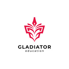 gladiator helmet with book and pen for education logo design