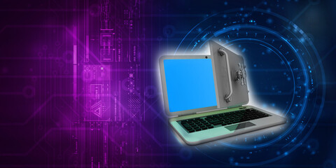 3d rendering Laptop with locker near tick sign