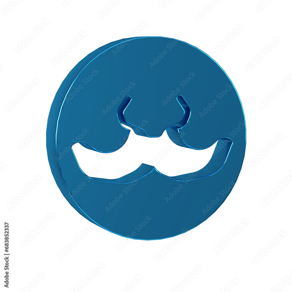 Sticker Blue Mustache icon isolated on transparent background. Barbershop symbol. Facial hair style.