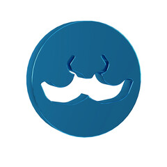 Blue Mustache icon isolated on transparent background. Barbershop symbol. Facial hair style.