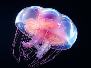 Crystal colourful Jellyfish floating in the water. 3d illustration of jellyfish