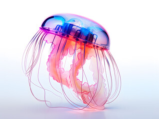 Crystal colourful Jellyfish floating in the water. 3d illustration of jellyfish