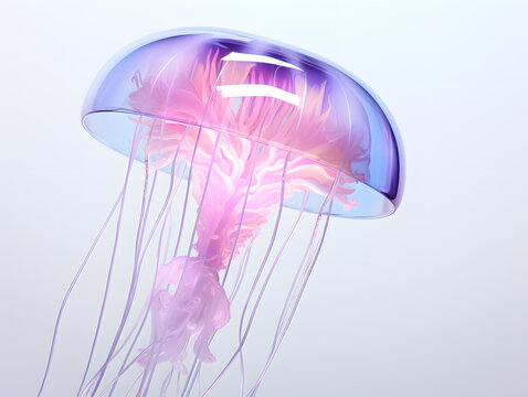 Crystal colourful Jellyfish floating in the water. 3d illustration of jellyfish