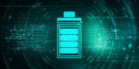 2d rendering Electrical energy and power supply source concept, accumulator battery with charging level indicator
   