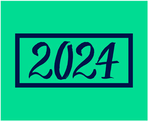 Happy New Year 2024 Abstract Blue Graphic Design Vector Logo Symbol Illustration With Green Background