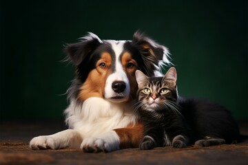Fototapeta premium cat and dog together Animal friendship