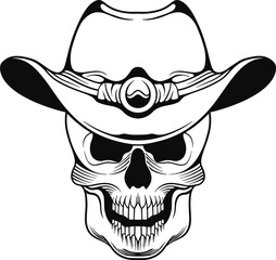 Vector tattoo design black and white hand drawn cowboy skull