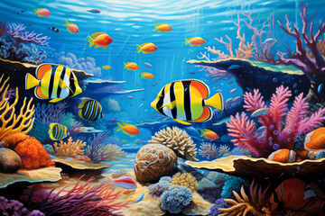 Fototapeta na wymiar Colorful tropical coral reef and fish in the Sea.