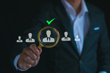 Customer relationship management Businessman selects human resources network structure Effective management and recruitment