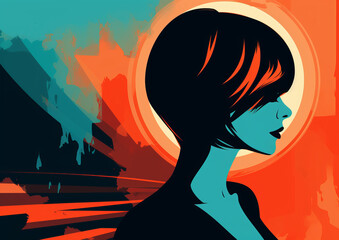 An expressive and colourful silhouette of a woman's profile with artistic flair.