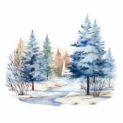 Watercolor winter landscape. Watercolor painting