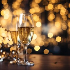 Sparkling champagne in a glass ready to celebrate a Happy New Year. Generative AI.
