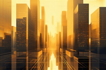 Obraz premium Skyscrapers symmetrical art background at golden hour