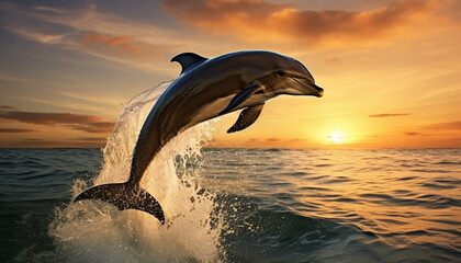 Bottlenose Dolphin Jumping Through The Waves