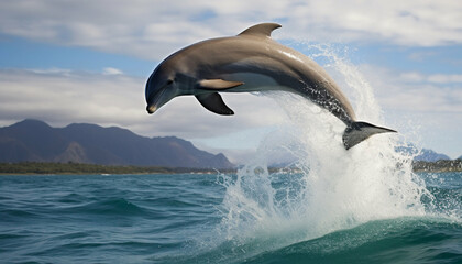 Bottlenose Dolphin Jumping Through The Waves