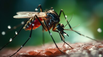 Closeup macro shot of Aedes Aegypti Dengue Fever mosquito, Dengue outbreak in Bangladesh, India, Pakistan, Malaysia South Asia