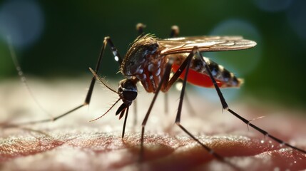 Fototapeta premium Closeup macro shot of Aedes Aegypti Dengue Fever mosquito, Dengue outbreak in Bangladesh, India, Pakistan, Malaysia South Asia