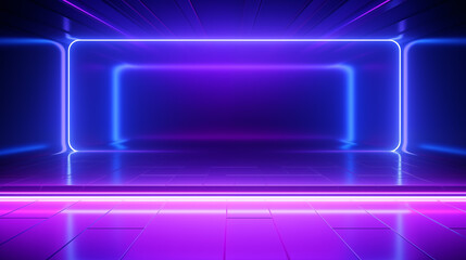 Abstract background, moving neon rays, luminous lines inside the room, fluorescent ultraviolet light, blue red pink violet spectrum
