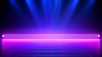 Fototapeta premium Empty dark abstract background. Background of empty show scene. Glow of sci-fi neon lights and neon figures on an empty concert stage. hi-tech technology background.