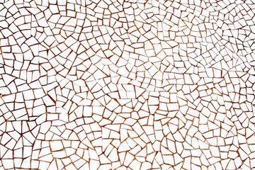 Geometric shape background. White mosaic pieces background. Ceramic decoration texture. Puzzle look...