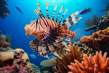 Lionfish (Pterois miles) on a coral reef