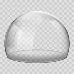 Glass dome. 3D Realistic spherical kitchen utensils, laboratory or exhibition case. isolated glossy shape of showcase safety on transparent background