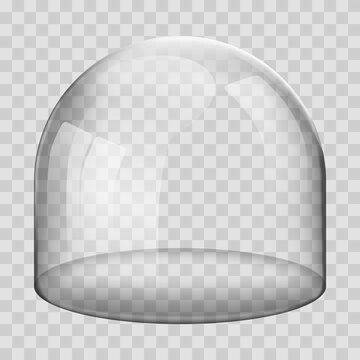 Glass dome. 3D Realistic spherical kitchen utensils, laboratory or exhibition case. isolated glossy shape of showcase safety on transparent background