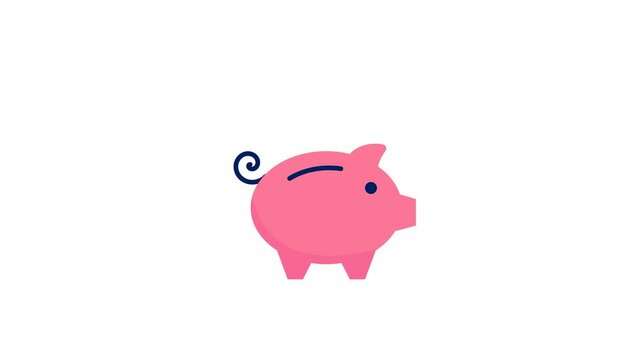 2d animation Piggy bank and coins animation. 2d flat cartoon style. investment and saving money concept.