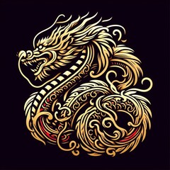 Golden Dragon icon on black background 