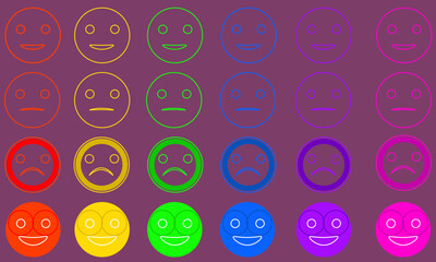 Iconic illustration of satisfaction level. Range to assess the emotions of your content. Feedback in form of emotions. User experience. Customer feedback. Excellent, good, normal, bad, awful.