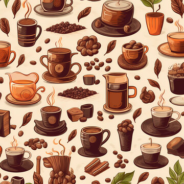 seamless background with coffee cups