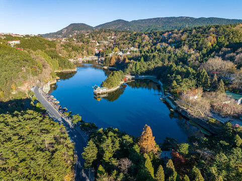 Aerial photography of lake landscape in Lushan Mountain, Jiangxi