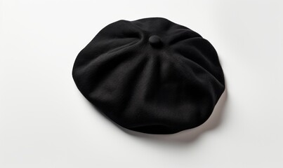 Unveiling Elegance: Captivating View of a Black Beret on a Pure White Background Generative AI