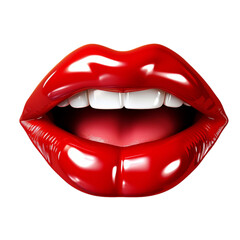 3d women's red lips isolated on transparent background - obrazy, fototapety, plakaty
