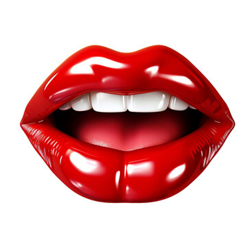 3d women's red lips isolated on transparent background