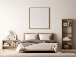 Step into Serenity: Unveiling a Chic Bedroom with Creative Shelf Arrangement and Captivating Books! Generative AI