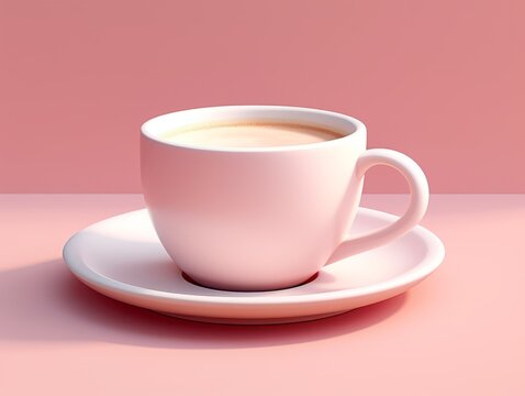 Discover the Art of Luxury: Captivating Image of Coffee in a Pristine White Saucer on a Soft Pink Setting Generative AI