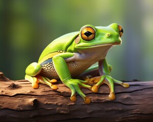 Fototapeta premium Vibrant Green Tree Frog: An Intimate Encounter with Nature Generative AI