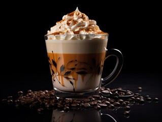 Indulge in Luxury: Perfect Latte with Whipped Cream and Roasted Coffee Beans Generative AI