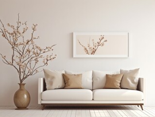 Unveiling Chic Elegance: Modern White Living Room Blossoming with Floral Accents Generative AI
