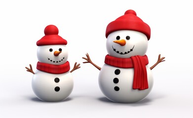 Vivid 3D Snowmen Decked Out in Red Hats: A Must-See Winter Wonder! Generative AI