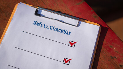 The blank form of safety checklist paper for audit and inspection the machine which is placed at...