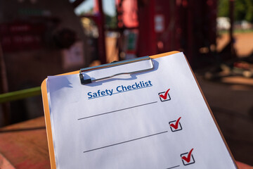 The blank form of safety checklist paper for audit and inspection the machine which is placed at...
