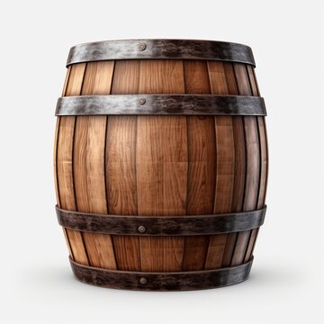 Unveiling Simplicity: The Unique Beauty of a Wooden Barrel Against a White Canvas Generative AI