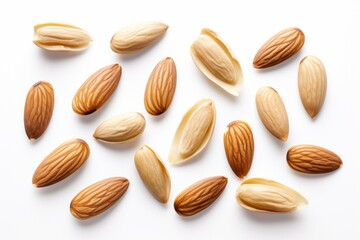 Obraz premium Discover the Power of Almonds: High Quality Almond Kernels Isolated on White Background Generative AI