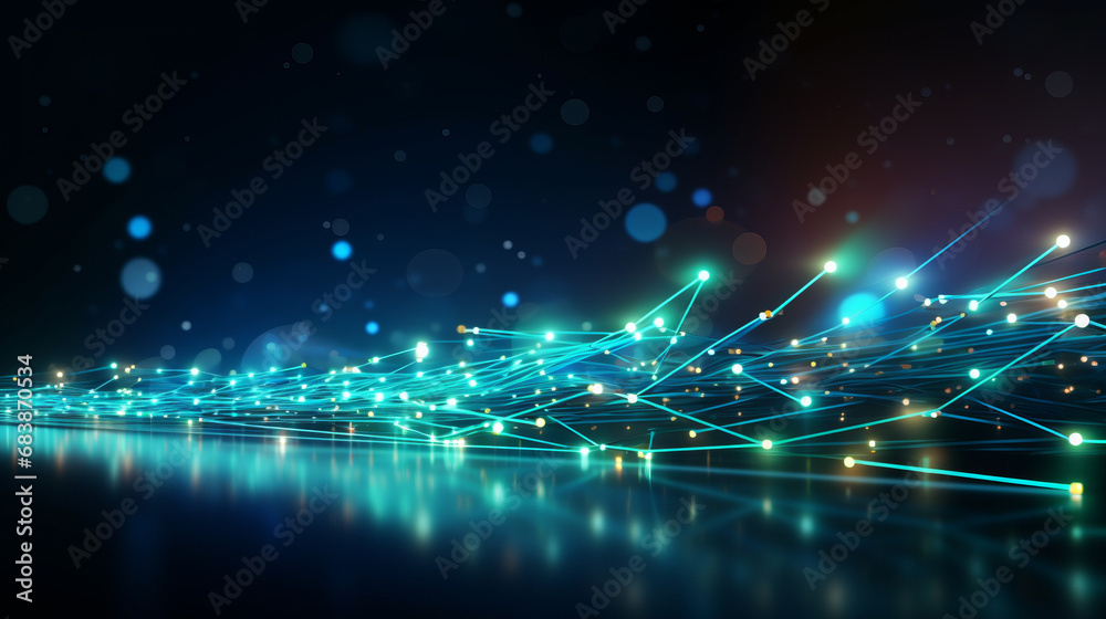 Fototapete digital technology speed connect dark blue green background, cyber nano information, abstract commun