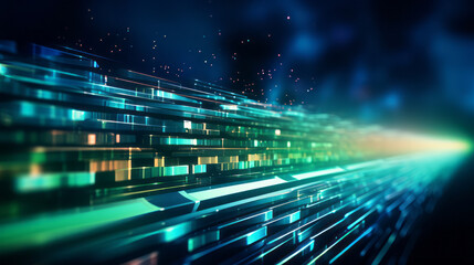 Digital technology speed connect dark blue green background, cyber nano information, abstract communication, innovation future tech data, internet network connection