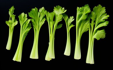 Fresh & Vibrant: The Allure of Celery Stalk Pieces Against a Pristine White Background Generative AI