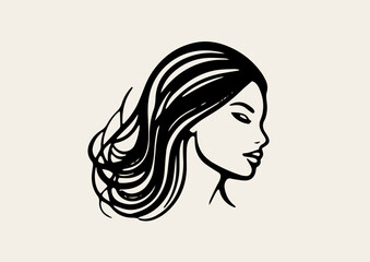 Minimalistic logo. Profile of a woman. Counterform